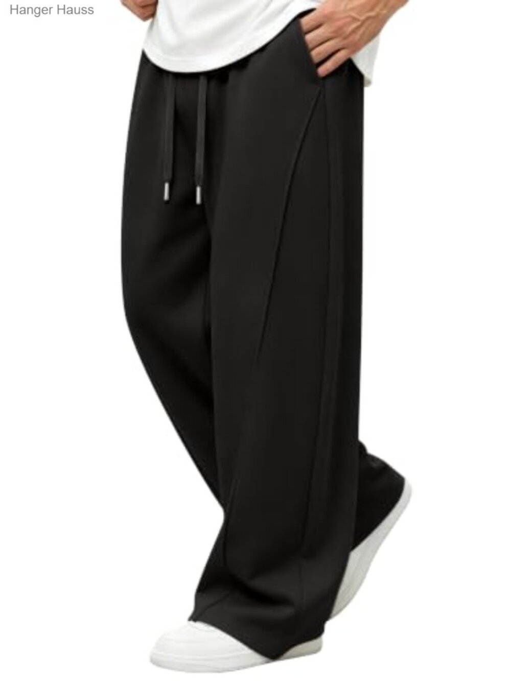Baggy Wide Leg Sweatpants for Men Adjustable Drawstring Joggers Open Bottom